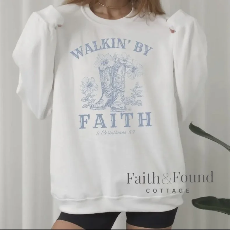 Walkin' By Faith Sweatshirt (White) FREE SHIPPING!