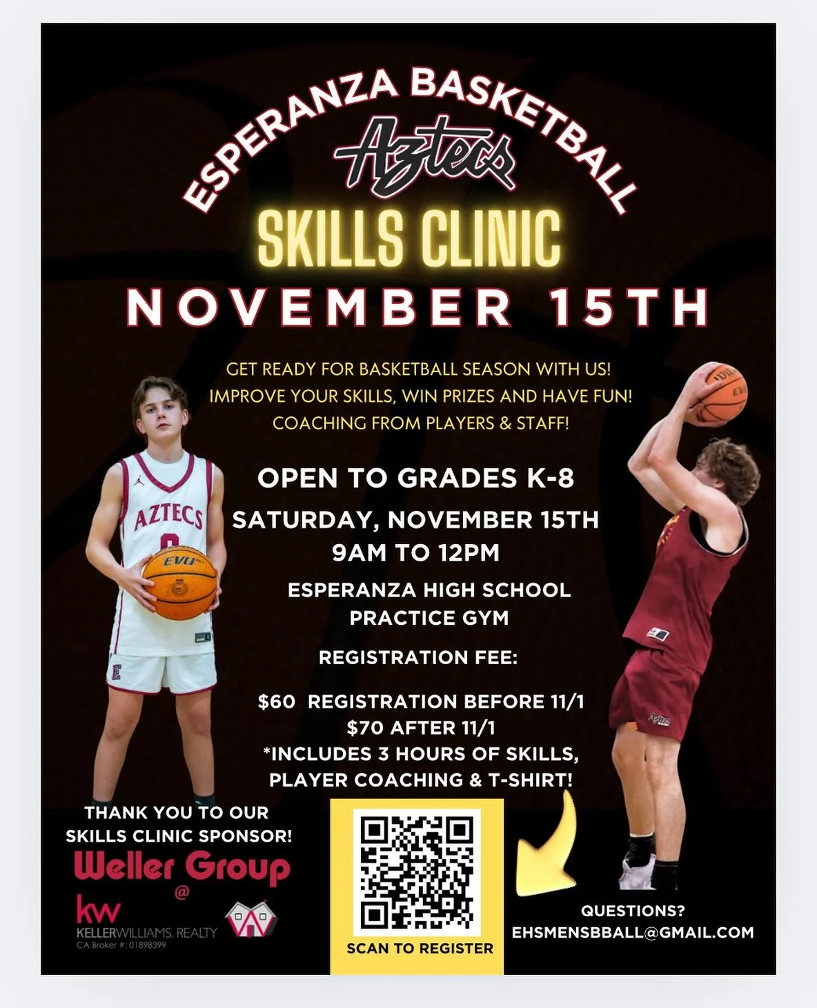 🏀 Come hoop with us!
We&rsquo;re running the Aztecs Youth Skills Clinic on Nov 15 &mdash; for grades K&ndash;8.
Drills, prizes, games, and a T-shirt.
Let&rsquo;s get you ready for the season 🔥
Scan the QR or hit the link to sign up!