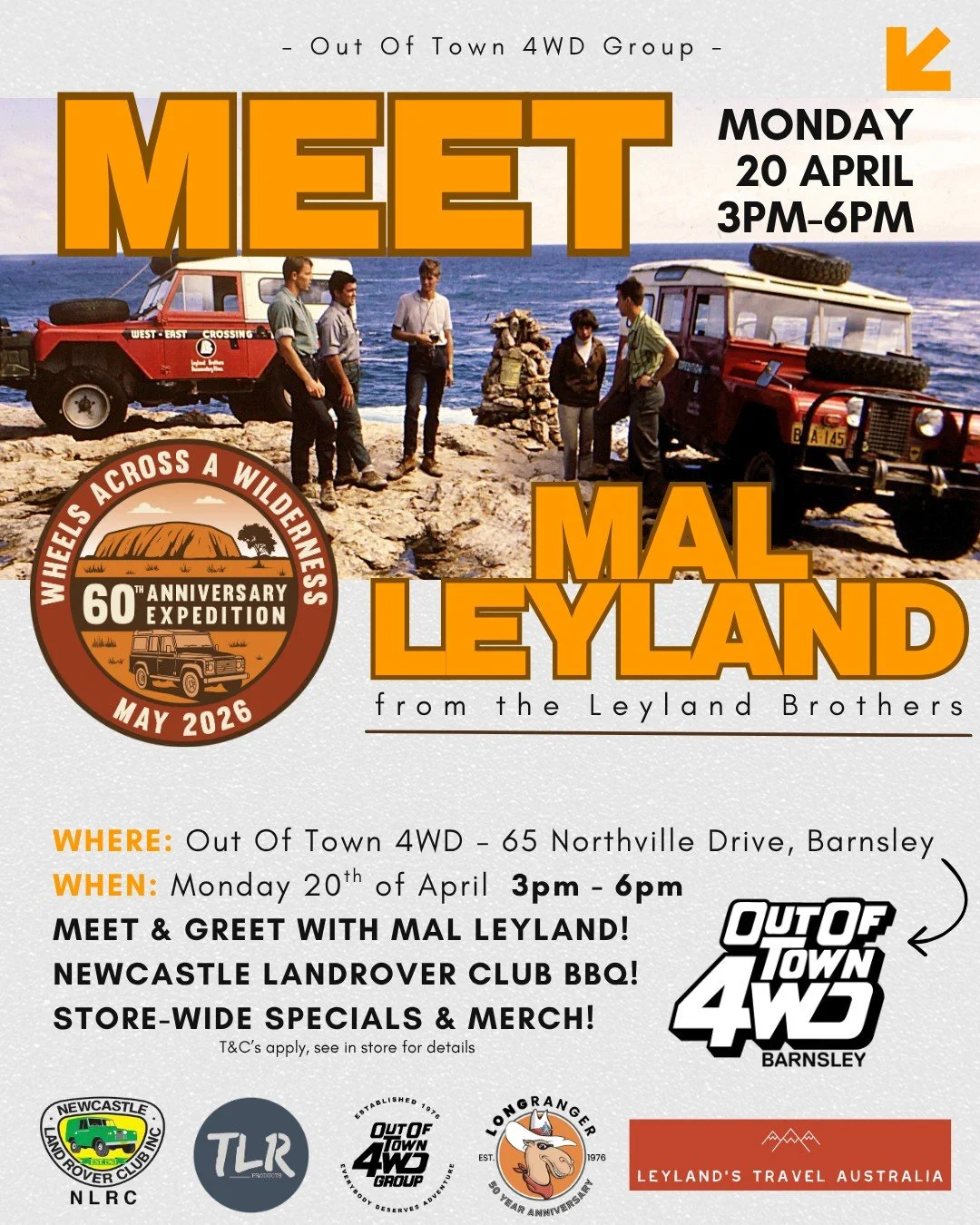 🚨 HAPPENING TODAY FROM 3PM! 🚨

Meet a true Aussie legend&hellip; Mal Leyland is at Out Of Town 4WD this afternoon! 🇦🇺

From Wheels Across a Wilderness to a 60-year legacy of adventure, this is your chance to hear the stories, meet the man, and be