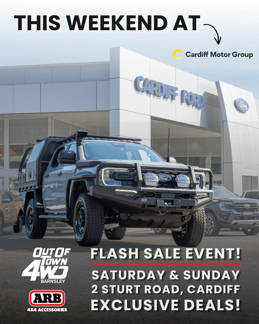🚨 CARDIFF FLASH SALE THIS WEEKEND 🚨

Looking for a new vehicle? 

Make sure you stop by the Cardiff Motor Group Flash Sale this weekend and have a chat with Joel from Out Of Town 4WD Barnsley, who'll be on-site Saturday and Sunday to help turn your