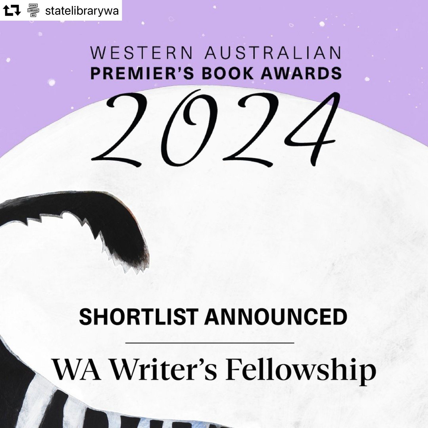 Super-stoked to have been shortlisted for the WA Writer's Fellowship in the 2024 Western Australian Premier's Book Awards. Thanks to the State Library of WA, this year's judges and the DLGSC and congratulations to those shortlisted in the various cat