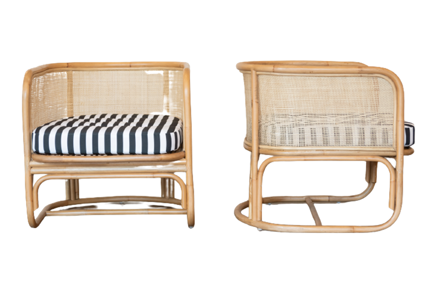 Malacca Chairs with Black & White Stripe Cushions