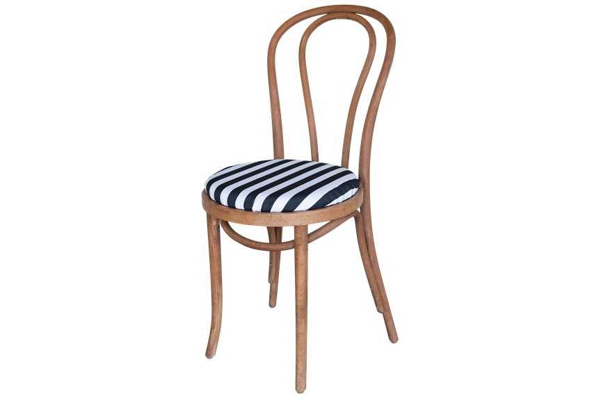 Natural Bentwood Chairs with Stripe Cushions