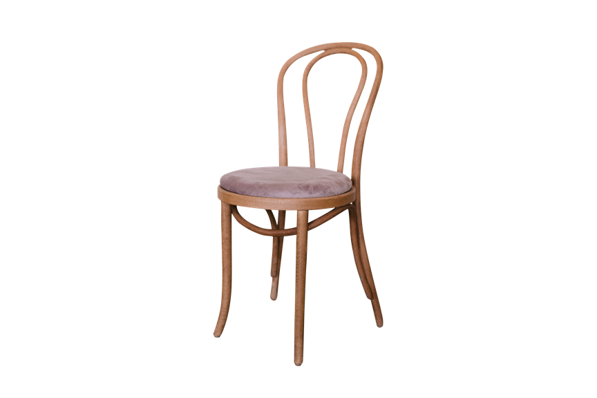 Natural Bentwood Chairs with Mauve Velvet Cushions