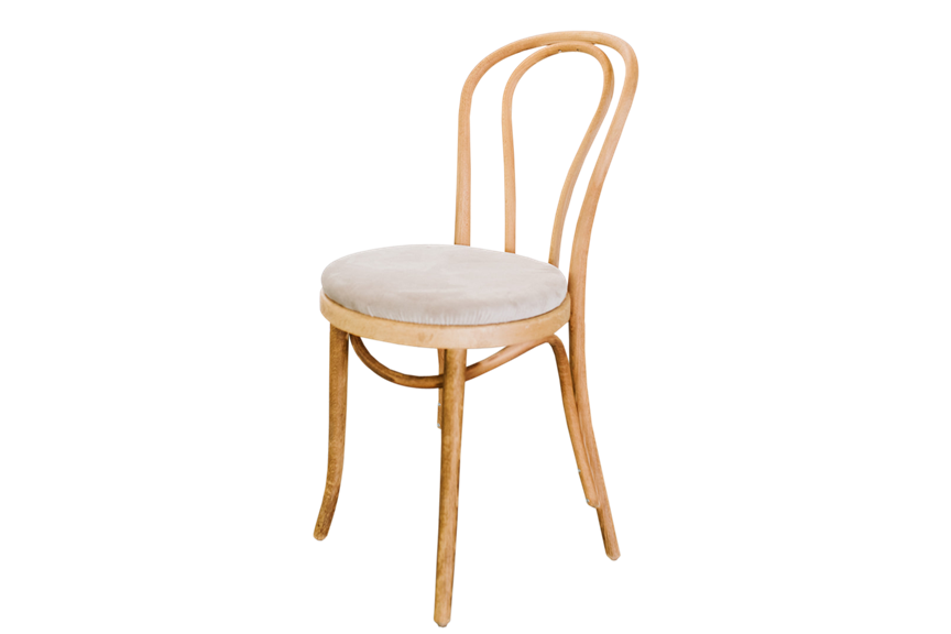 Natural Bentwood Chairs with Grey Velvet Cushions