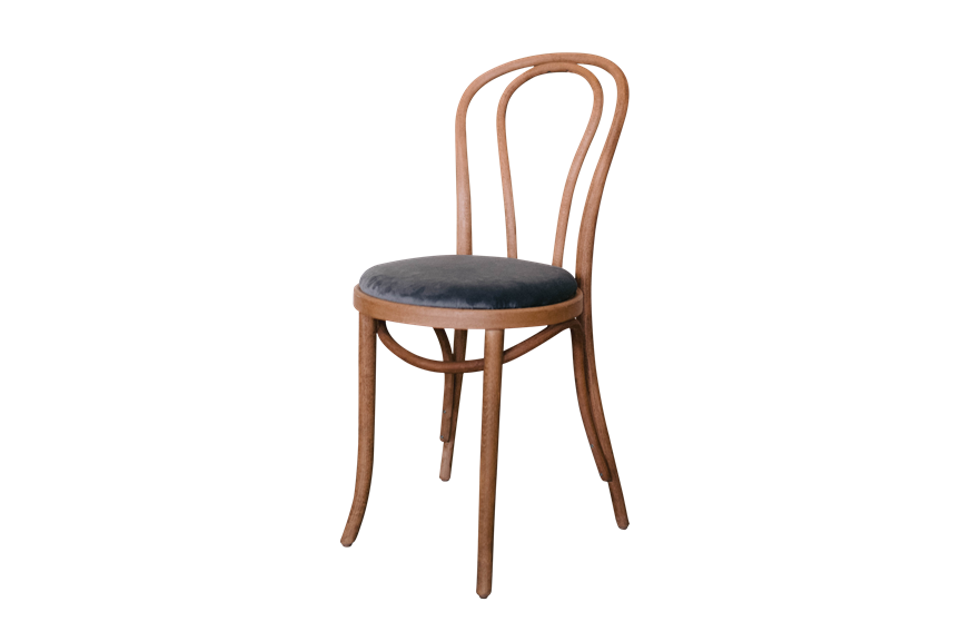 Natural Bentwood Chairs with Smoky Blue Cushions