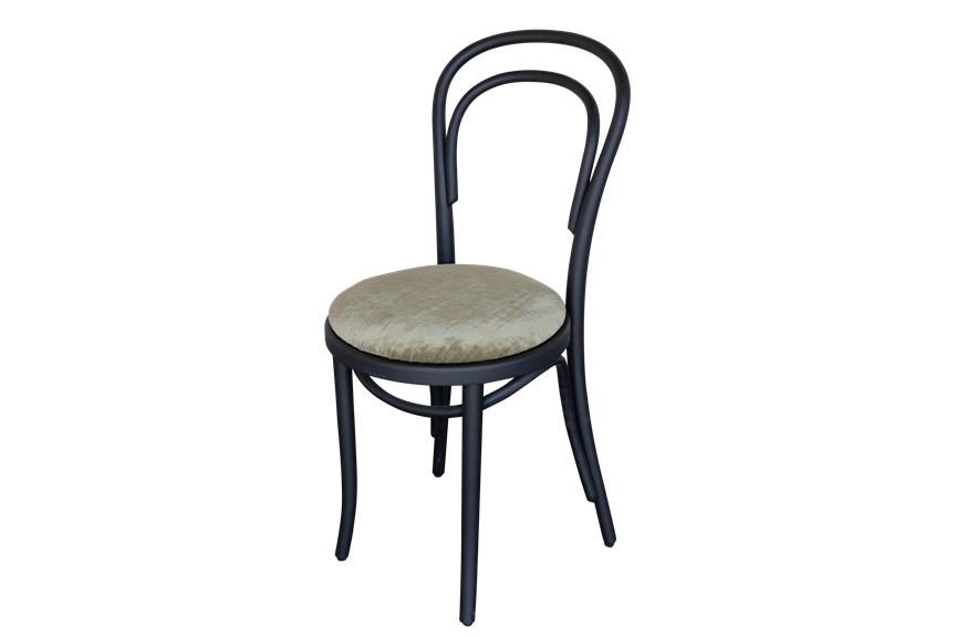 Thonet Black Bentwood Chairs with Sage Green Velvet Cushions