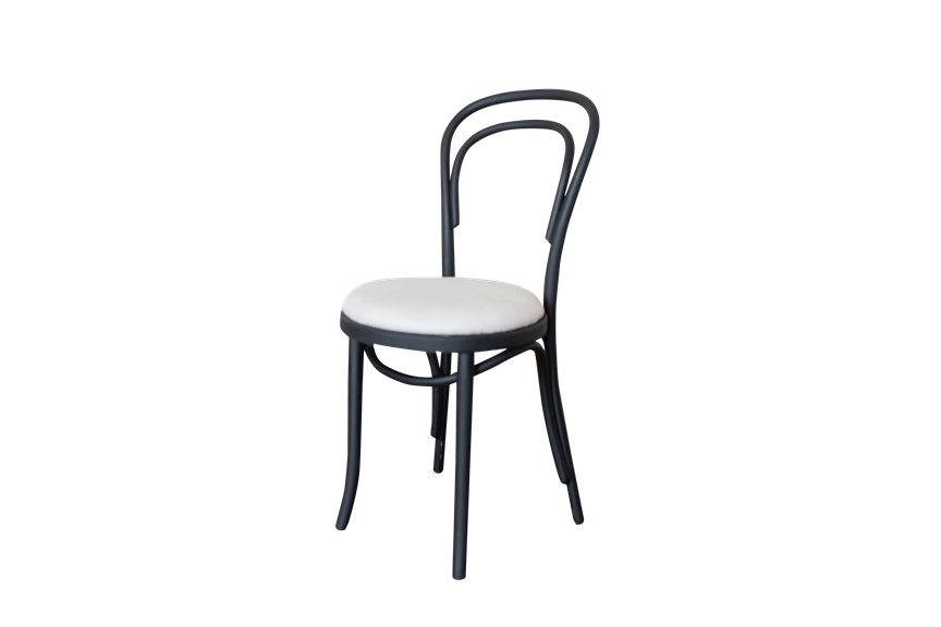 Thonet Black Bentwood Chairs with Cream Cushions