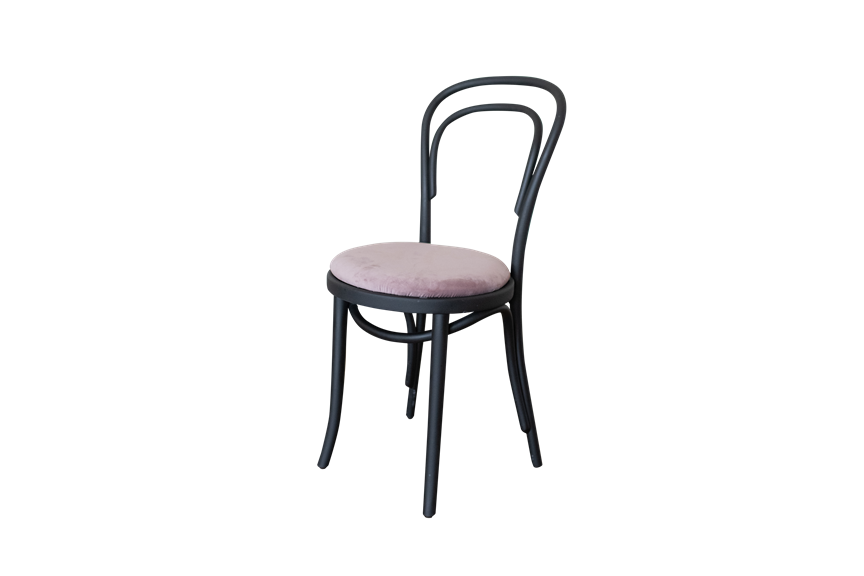 Thonet Black Bentwood Chairs with Mauve Velvet Cushions