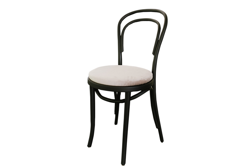 Thonet Black Bentwood Chairs with Grey Velvet Cushions
