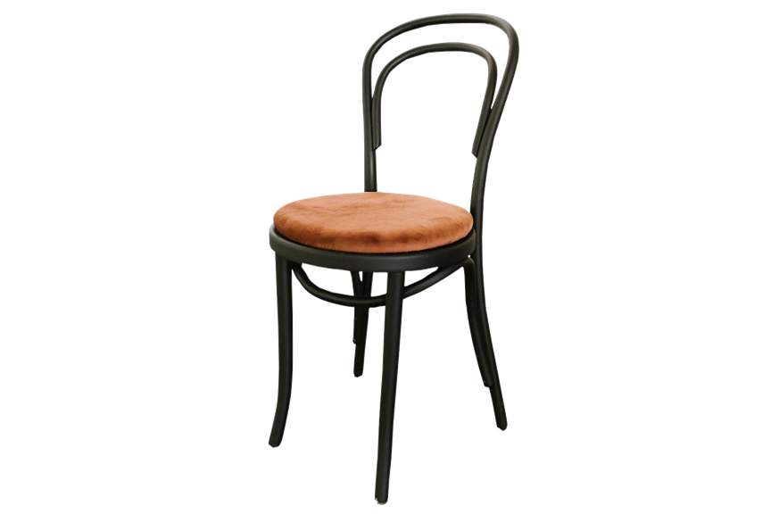 Thonet Black Bentwood Chairs with Rust Velvet Cushions