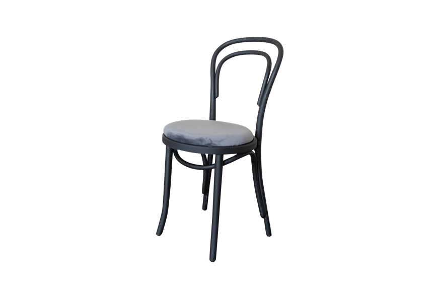 Thonet Black Bentwood Chairs with Smoky Blue Cushions