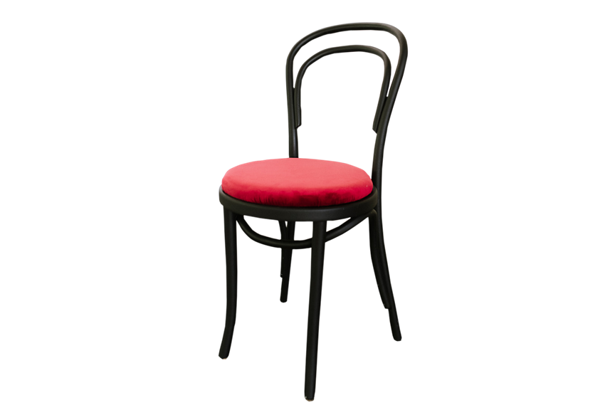 Thonet Black Bentwood Chairs with Deep Pink Valentina Velvet Cushions