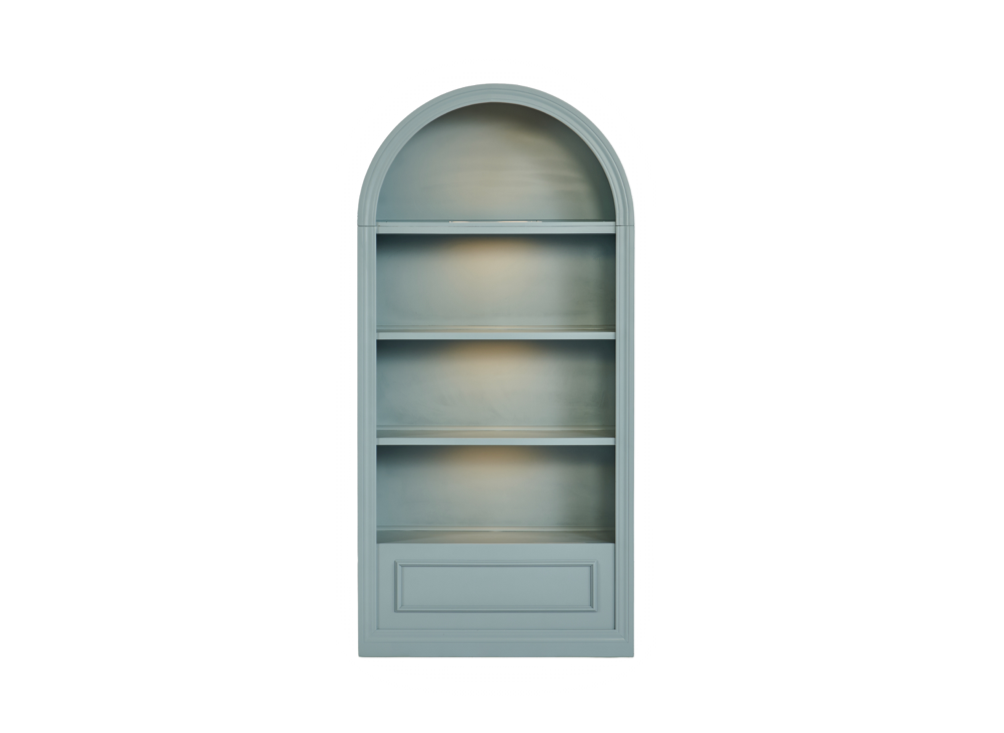 French Blue Arc Shelves with Recessed Lighting