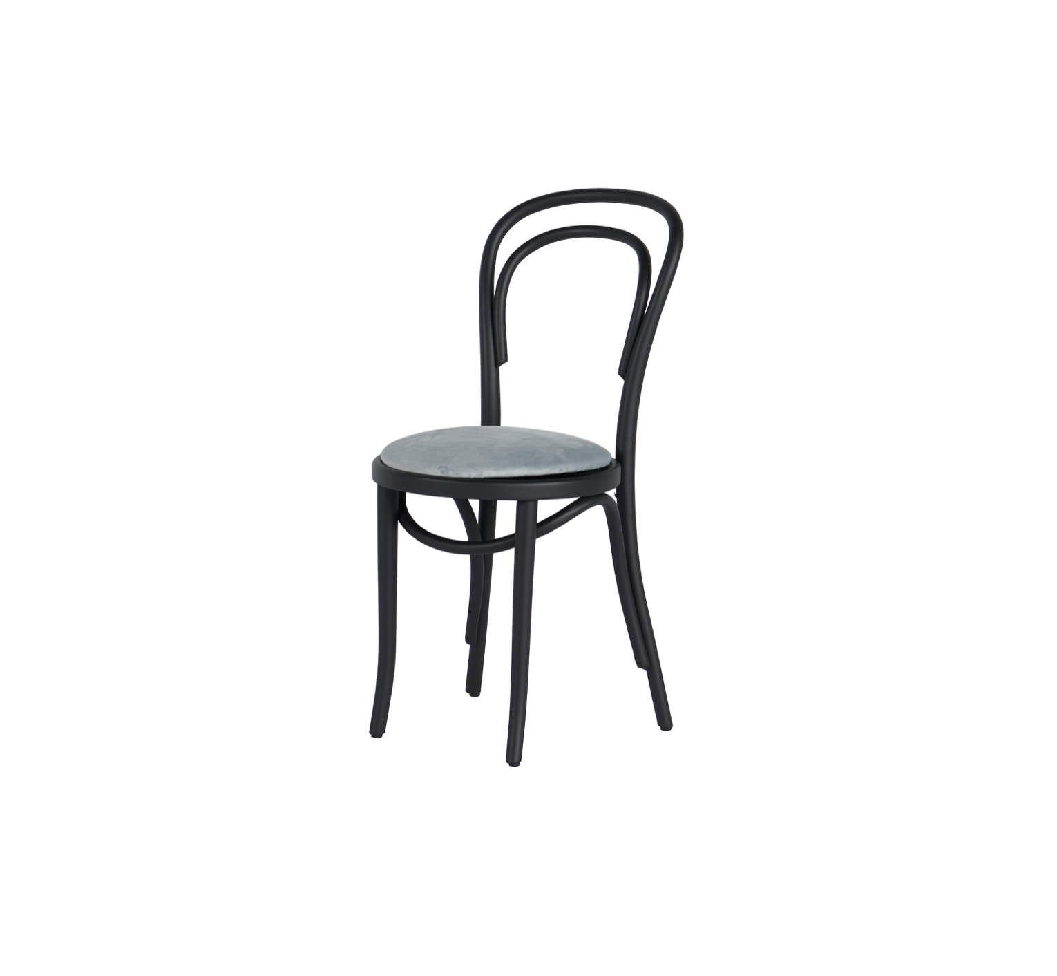 Thonet Black Bentwood Chairs with Soft Blue Cushions