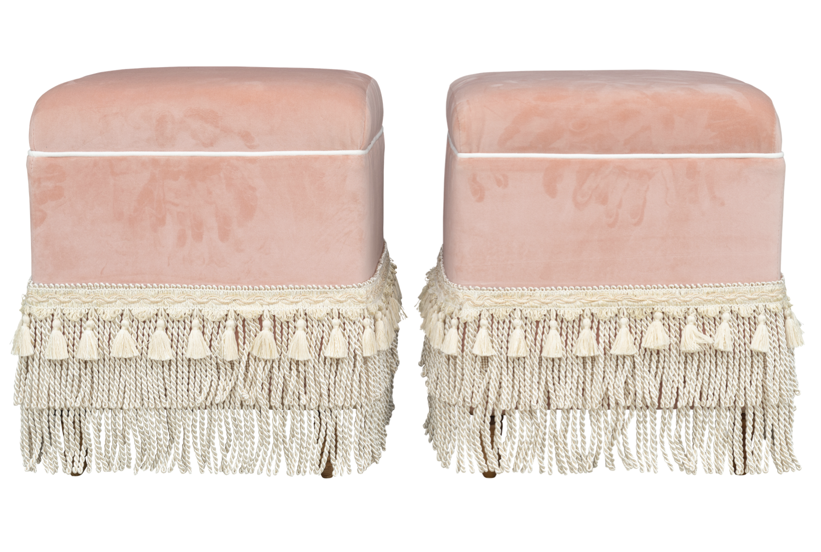 Dusty Coral Fringe Ottomans