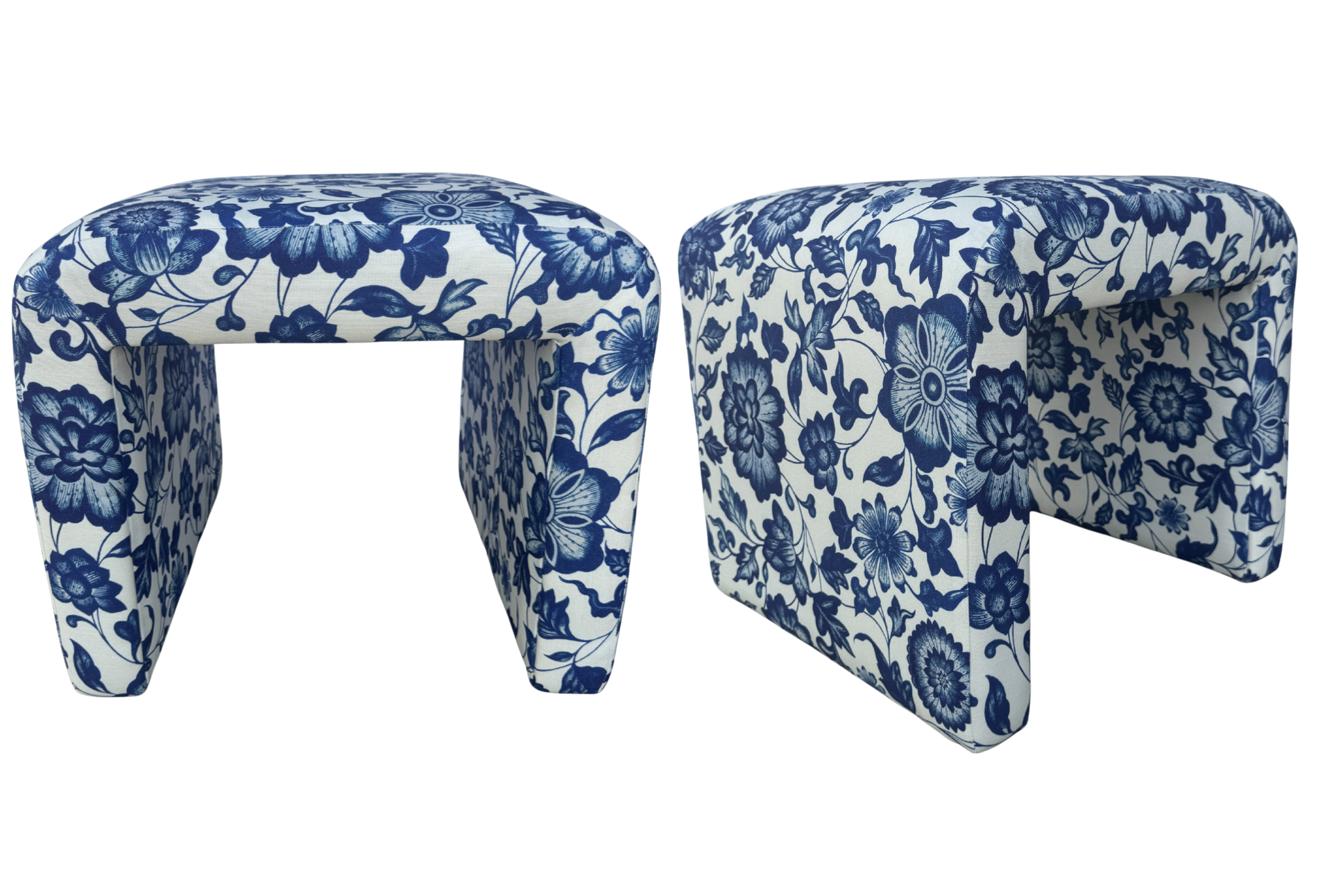 French Floral Horseshoe Ottomans