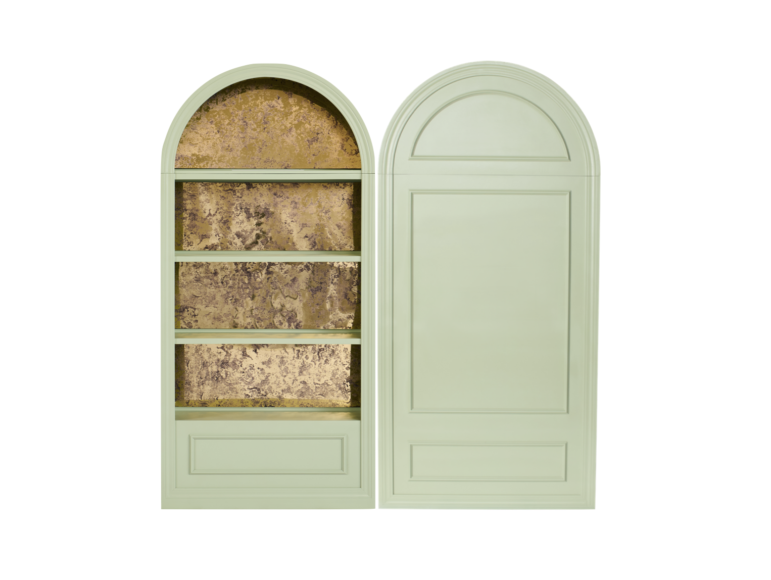 Pistachio Shelves with Gold Antique Mirror