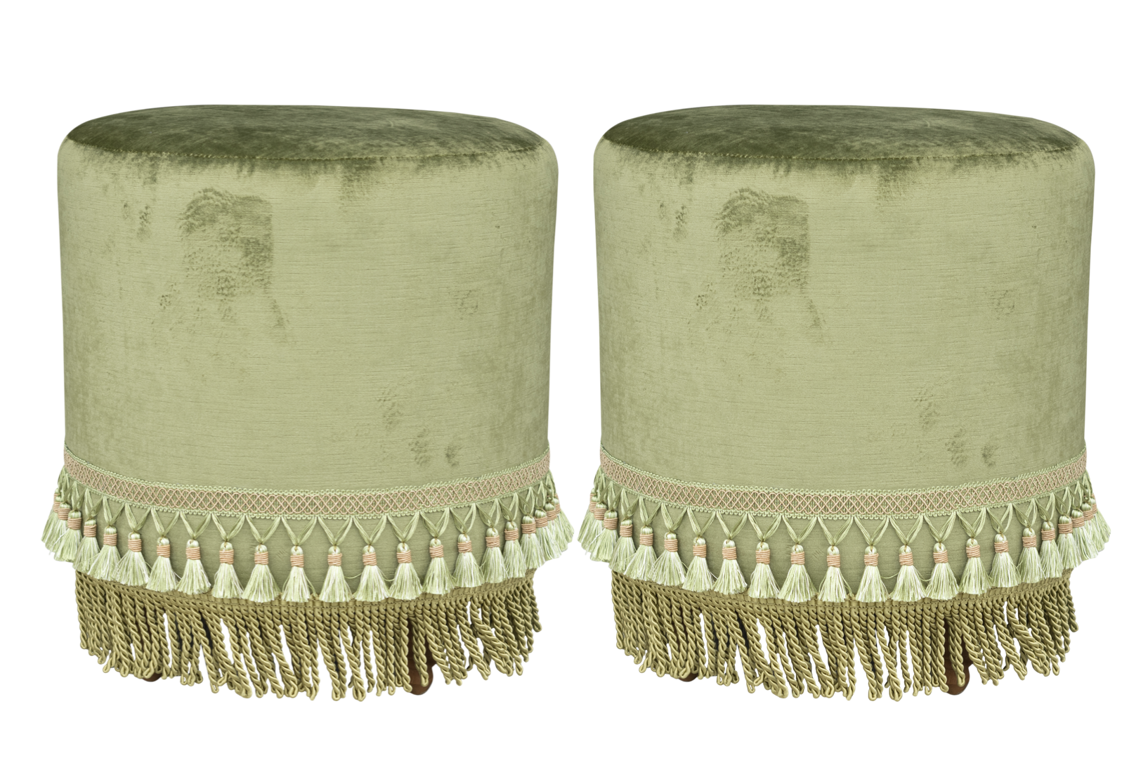 Lime Tassel Round Ottoman