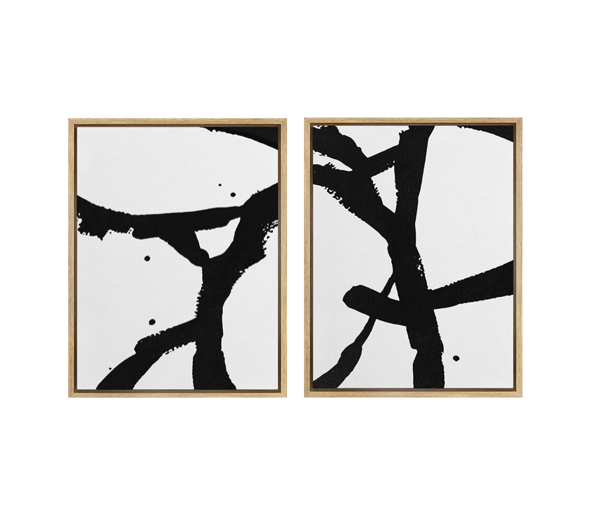 Black and White Artwork with Natural Wood Frame