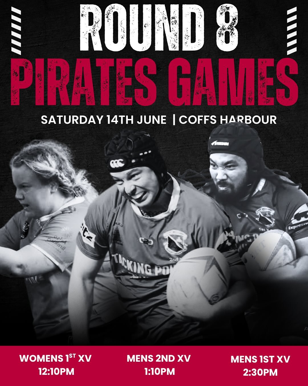 ROUND 8 Line Ups 🫡 🏉

PMQ Pirates 🏴&zwj;☠️ v SCU Marlins 🐟

🗓️ Saturday 14th June, 2025
⏰ Games from 8:45am
📍Bruce Barnier Oval | Coffs Harbour
📍U/14 Girls Only | Leisure Park | Coffs Harbour

🩷 Marlin&rsquo;s Ladies Day (➡️ swipe for more in