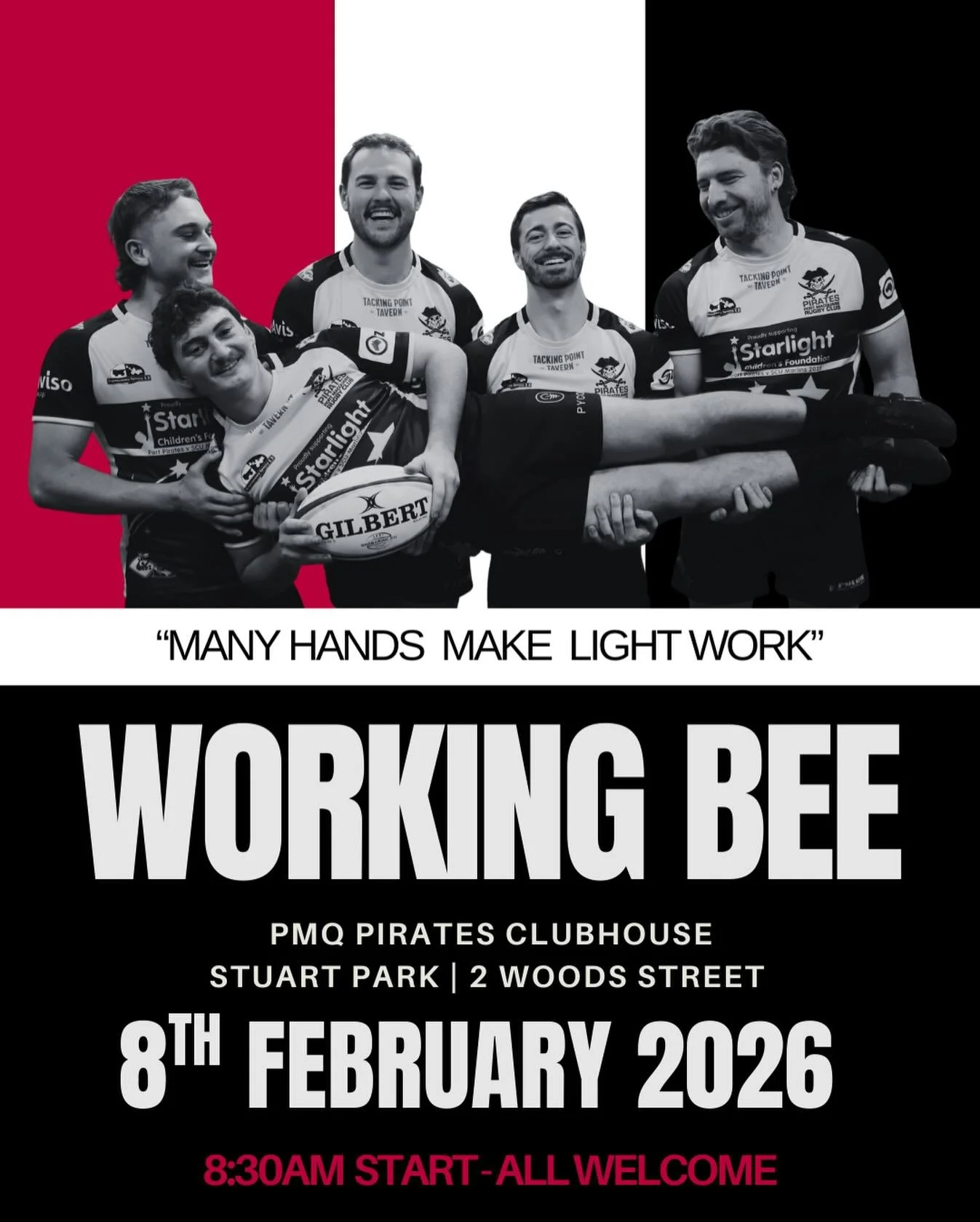 ⚒️ WORKING BEE ⚒️

🗓️ Sunday 8th February 
⏰ From 8:30am 
📍Pirates Clubhouse, Stuart Park - 2 Woods Street 
🏴&zwj;☠️ All welcome!
