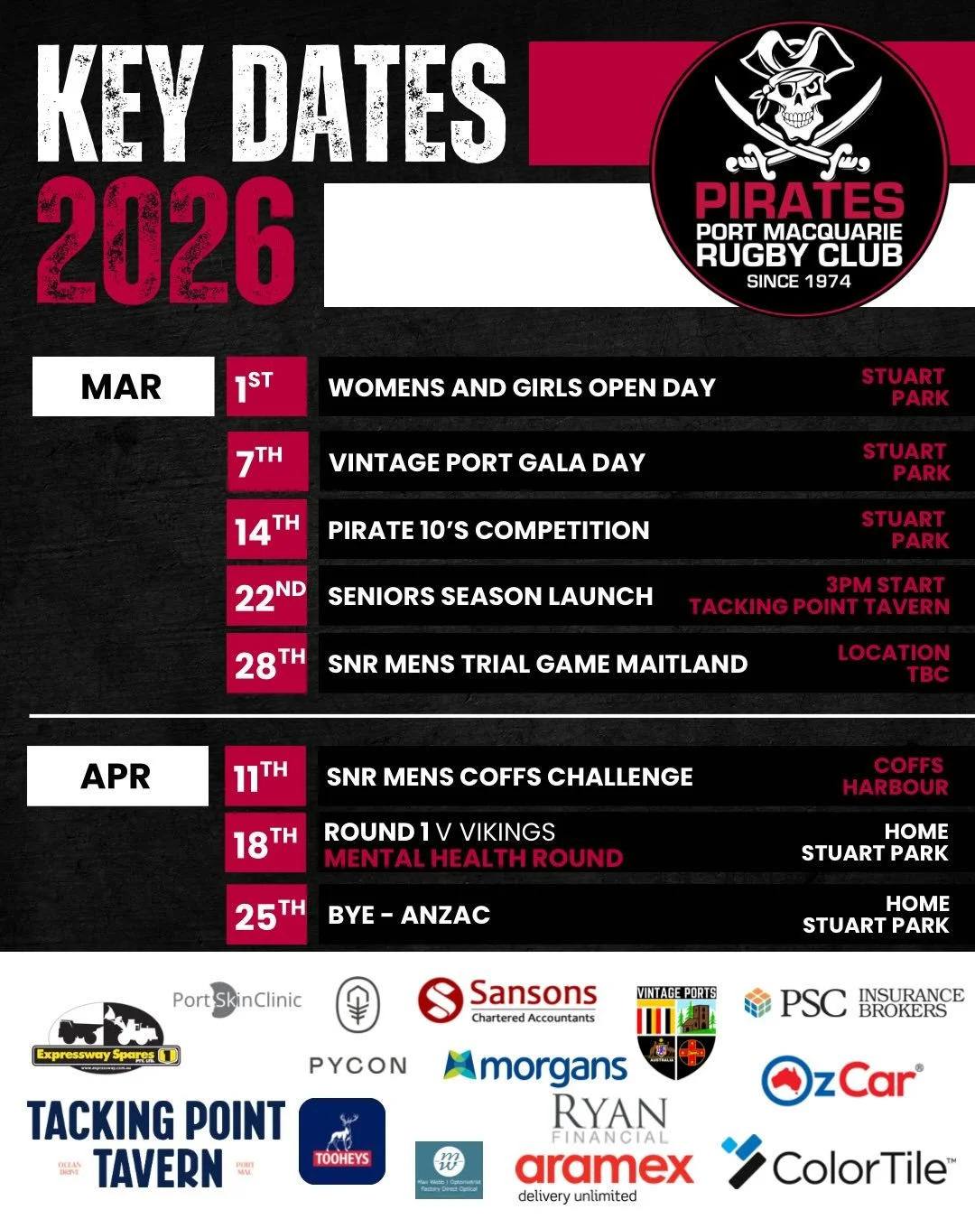 2026 KEY DATES 🗓️🏴&zwj;☠️🏉