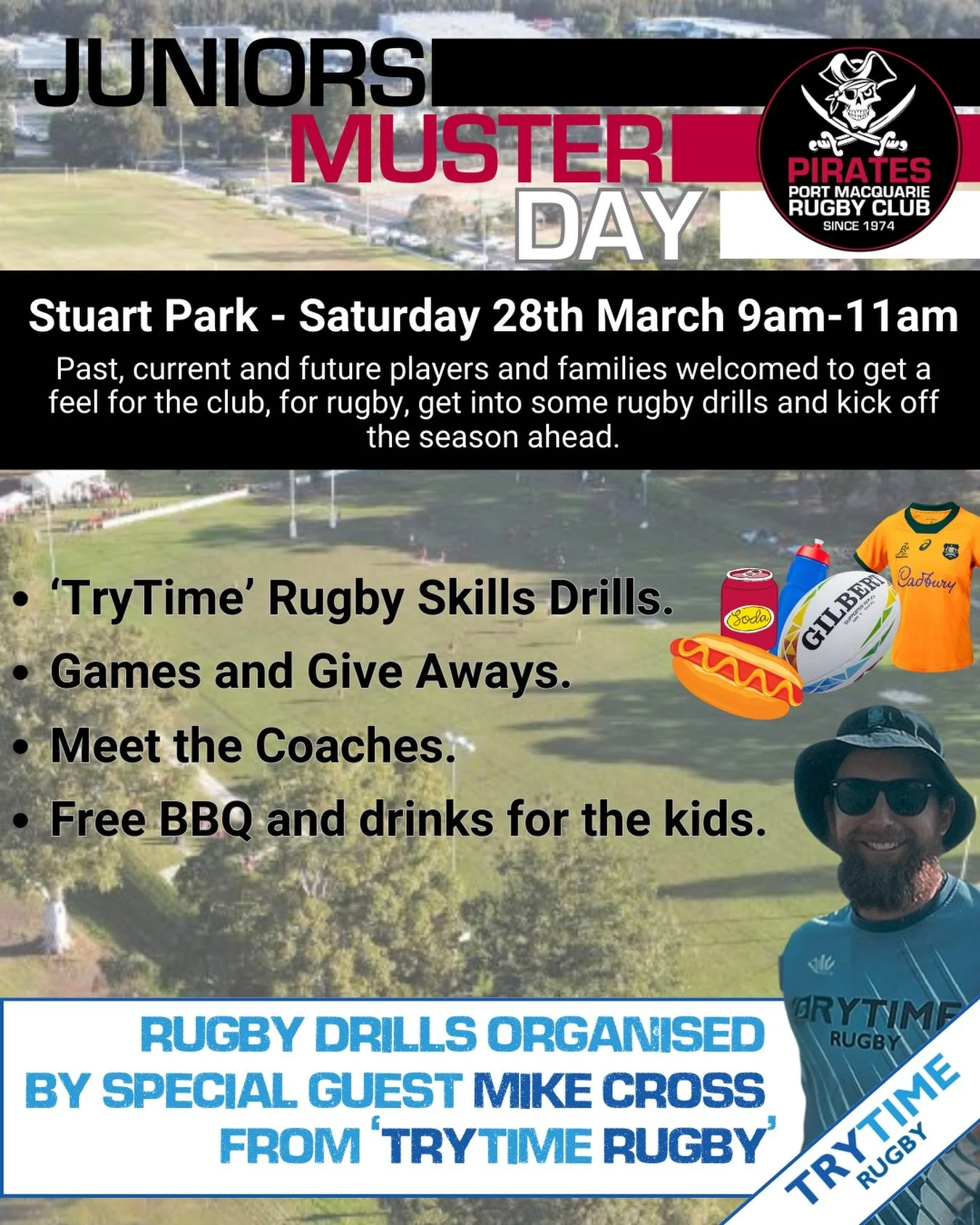 The 🏴&zwj;☠️ Pirates Juniors are kicking off the season in style and YOU&rsquo;RE invited!

📍 Stuart Park
📅 Saturday 28th March
⏰ 9am &ndash; 11am

Whether you&rsquo;re a past player, current Pirate or brand new to rugby &ndash; come down and get 