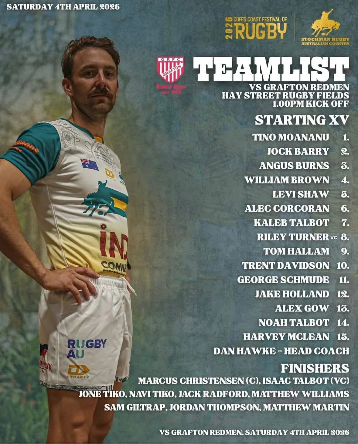 Good luck to one of our senior men George Schmude as he plays for the Stockman Country Rugby Union team against Grafton today 🏉 

A special moment for George as he wears the #11, the same number his Dad wore playing country rugby all those years ago