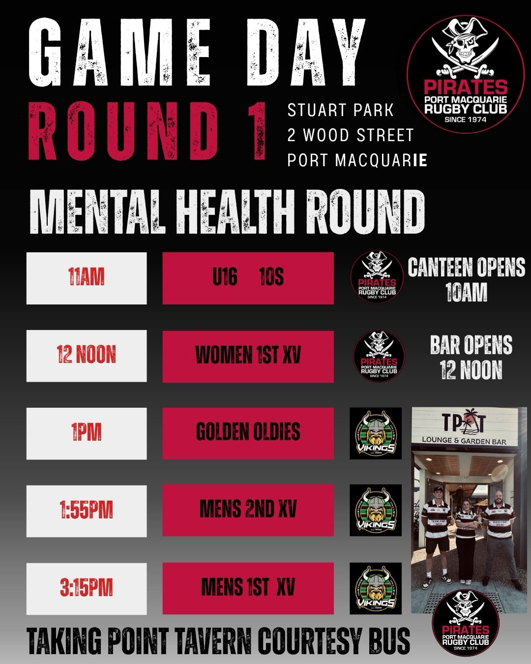 🏴&zwj;☠️ GAME DAY IS HERE! 🏴&zwj;☠️

Round 1 kicks off this Saturday and starts with a mouth watering local derby match up as we welcome @hastings_valley_vikings to Pirate Park 💥

🧠 Mental Health Round &ndash; more than just footy, it&rsquo;s abo