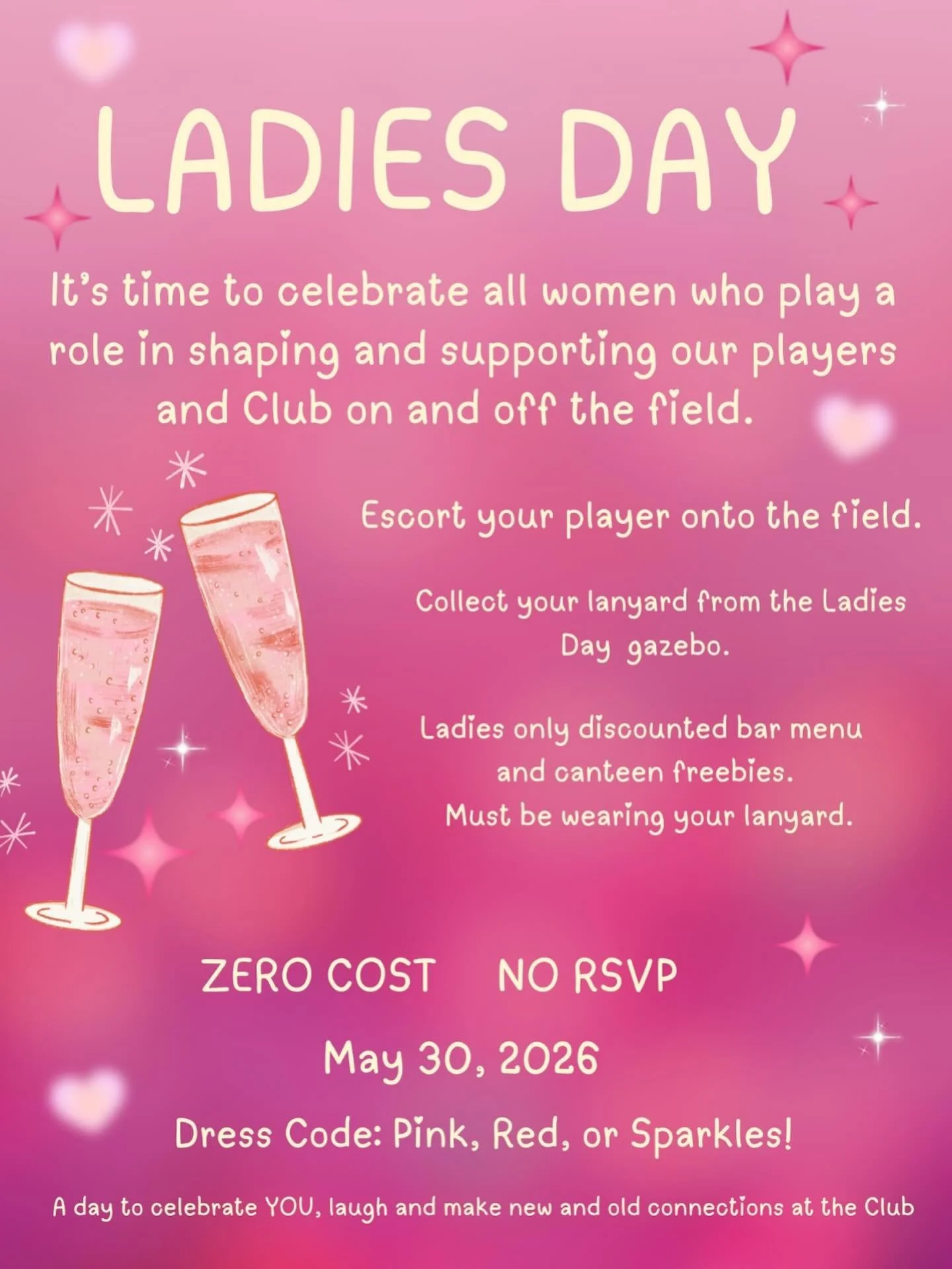 Save the date! 💕 

PIRATES LADIES DAY 🏴&zwj;☠️

📅 30th May 2026
📍 2 Wood Street, PMQ 
🥂 Discounted bar and food for all ladies 
🫶🏽 ALL welcome! 
🤗 $0 Cost - No RSVP 
Dress code: Red, Pink, Sparkles ✨