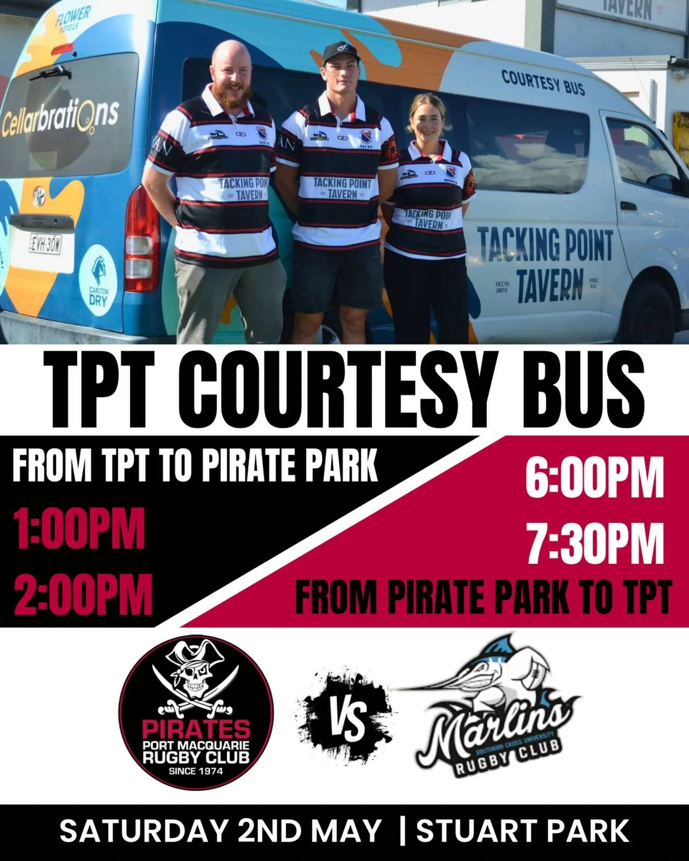 HOME GAME COURTESY BUS 🚌 

Call the crew at TPT for a lift to support our Pirates at this weekend&rsquo;s home game! 

📞 TPT: 6582 3939
