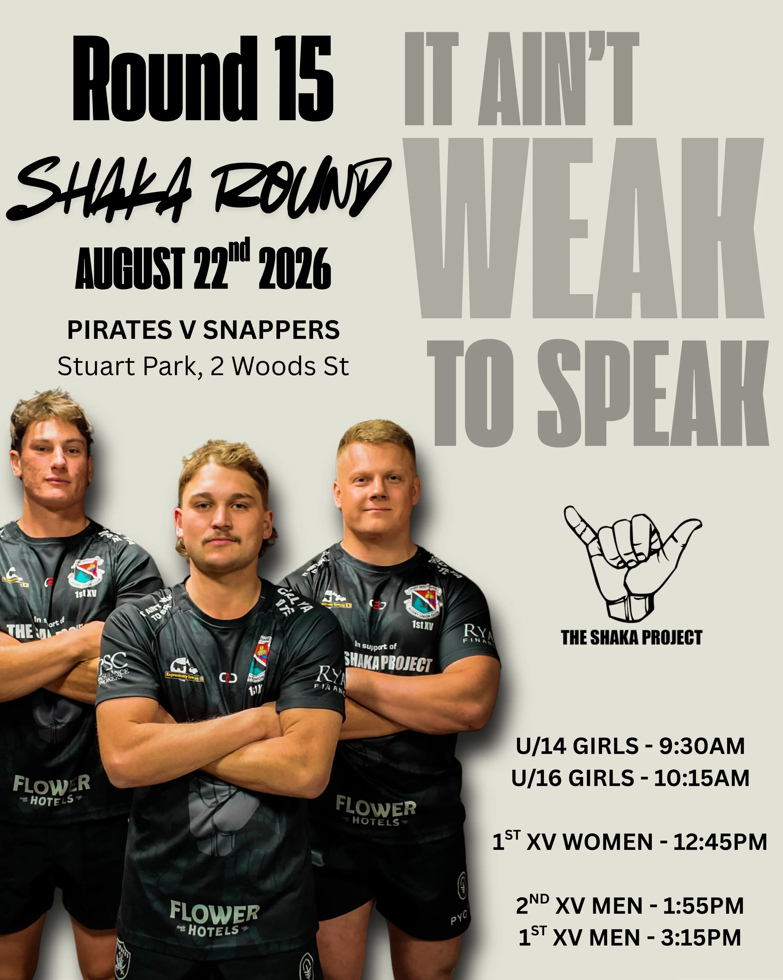ROUND 15 - SHAKA ROUND 🤙 🖤 

A round dedicated to raising awareness and funds for &lsquo;The Shaka Project&rsquo; - registered Mental Health &amp; Suicide Prevention Charity. https://theshakaproject.com/

The one off &lsquo;Shaka Project&rsquo; 1st