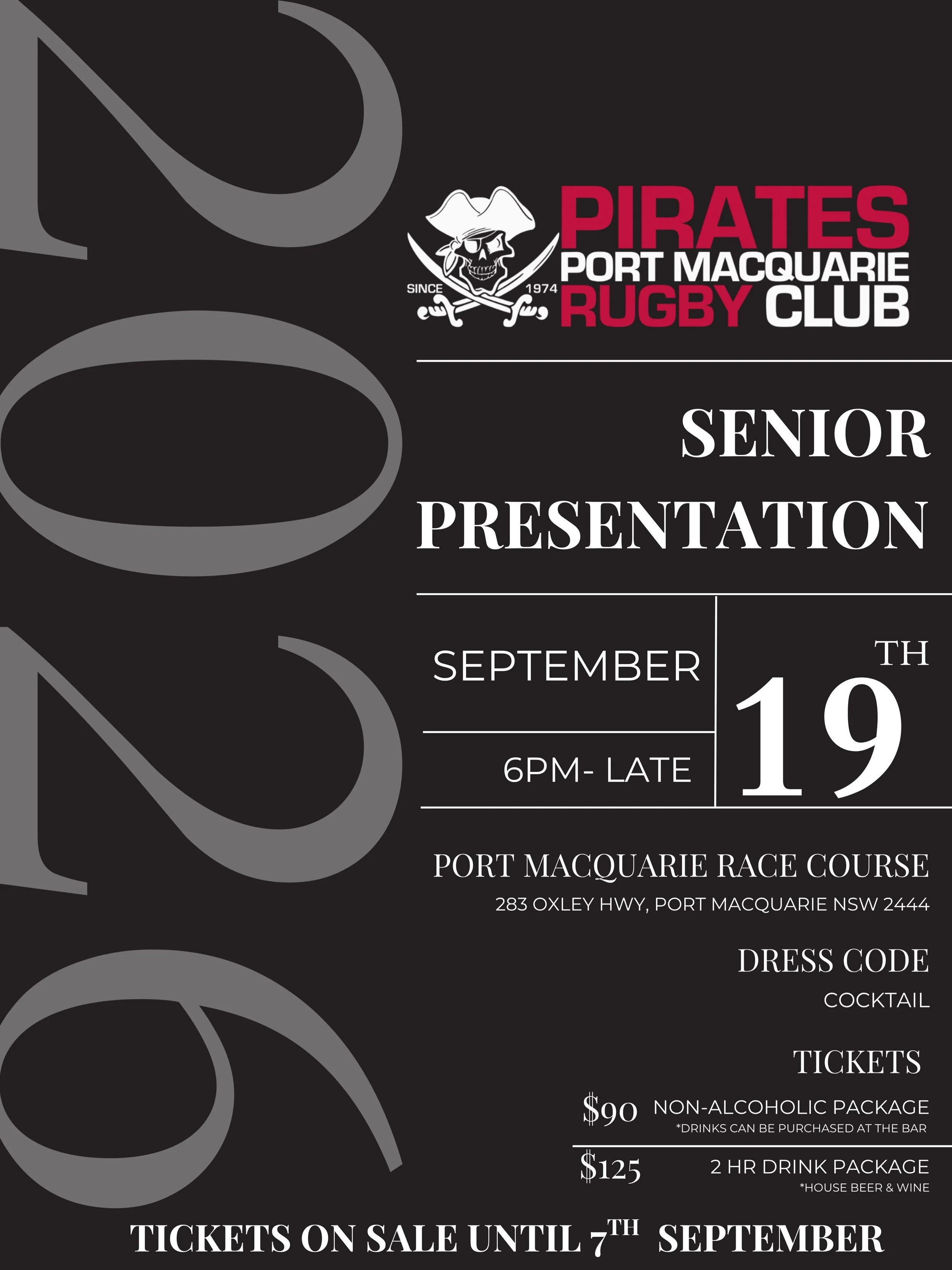 2026 PMQ Pirates Senior Presentation Night 

PMQ Pirates Senior Presentation Night ✨🥂🏴&zwj;☠️

🎟️ Tickets on sale NOW - Link in our Bio 

🗓️19th September 2026
📍PMQ Racecourse
⏰ 6pm till late 
🍾Drinks package and non-alcoholic packages availabl