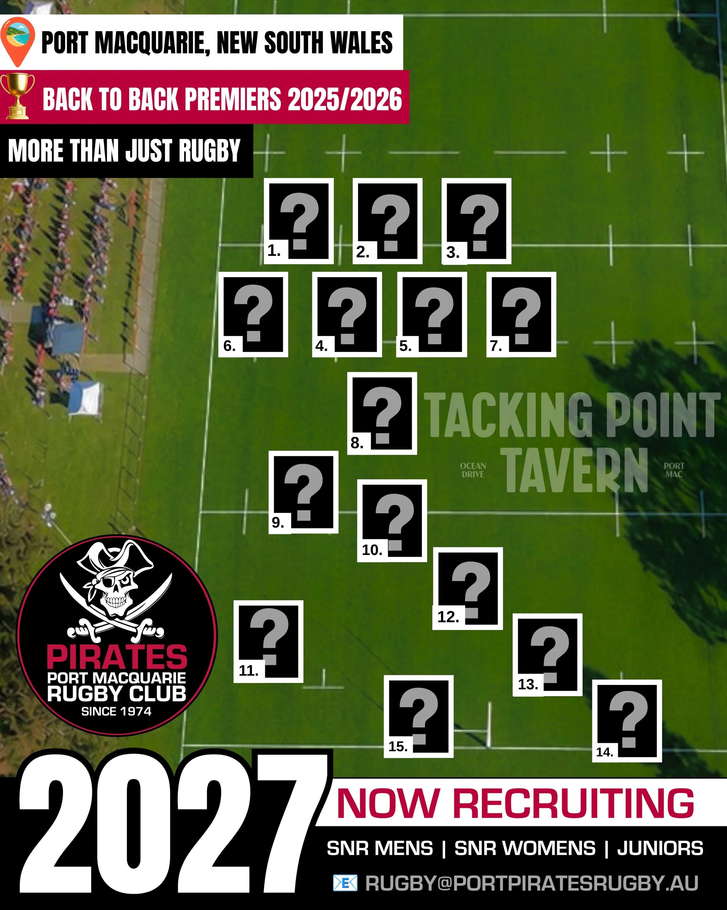 2027 RECRUITING NOW 📣🏴&zwj;☠️

After wrapping up the 2026 season with a back to back Premiership, the Port Macquarie Pirates are now recruiting for and even bigger and better 2027 season 🏉
▪️Senior Men&rsquo;s
▪️Senior Women&rsquo;s 
▪️Juniors 

?