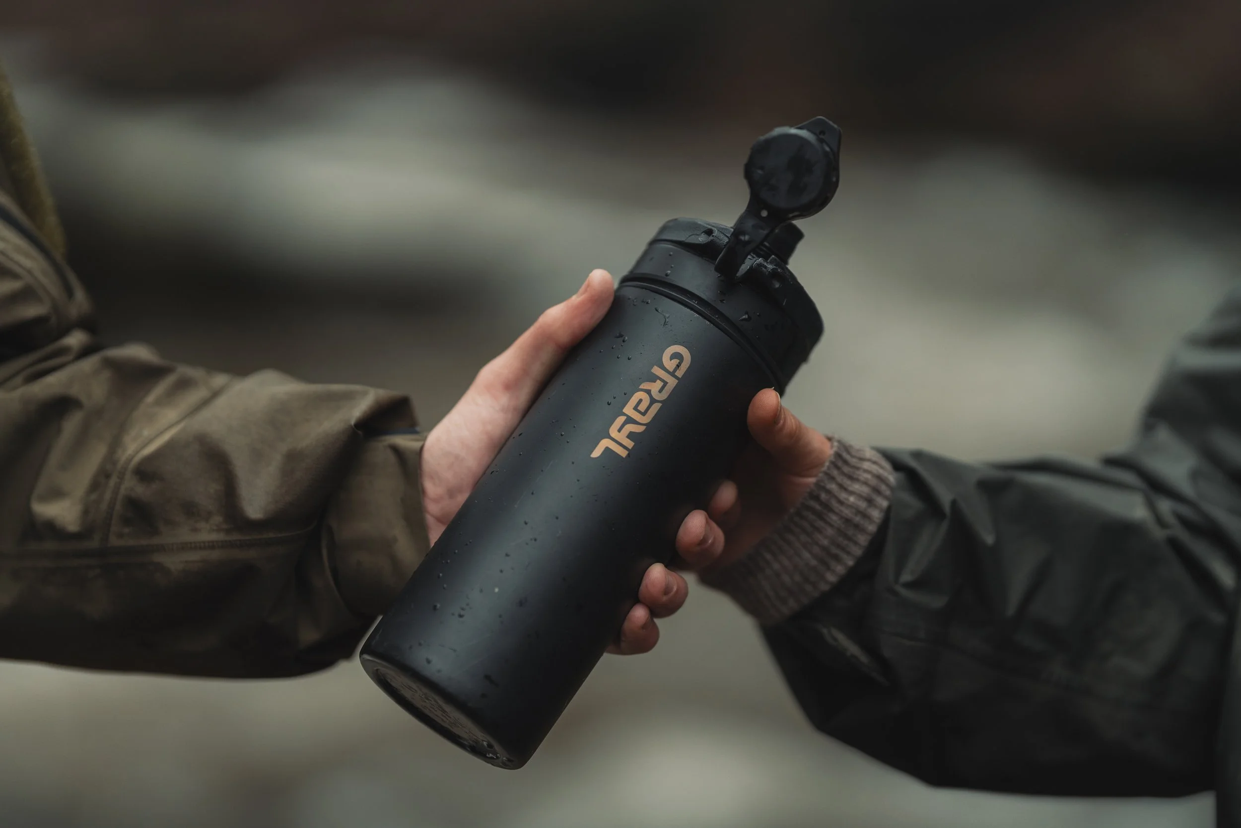 Titanium finish and laser-engraved detail on Grayl GeoPress water filter