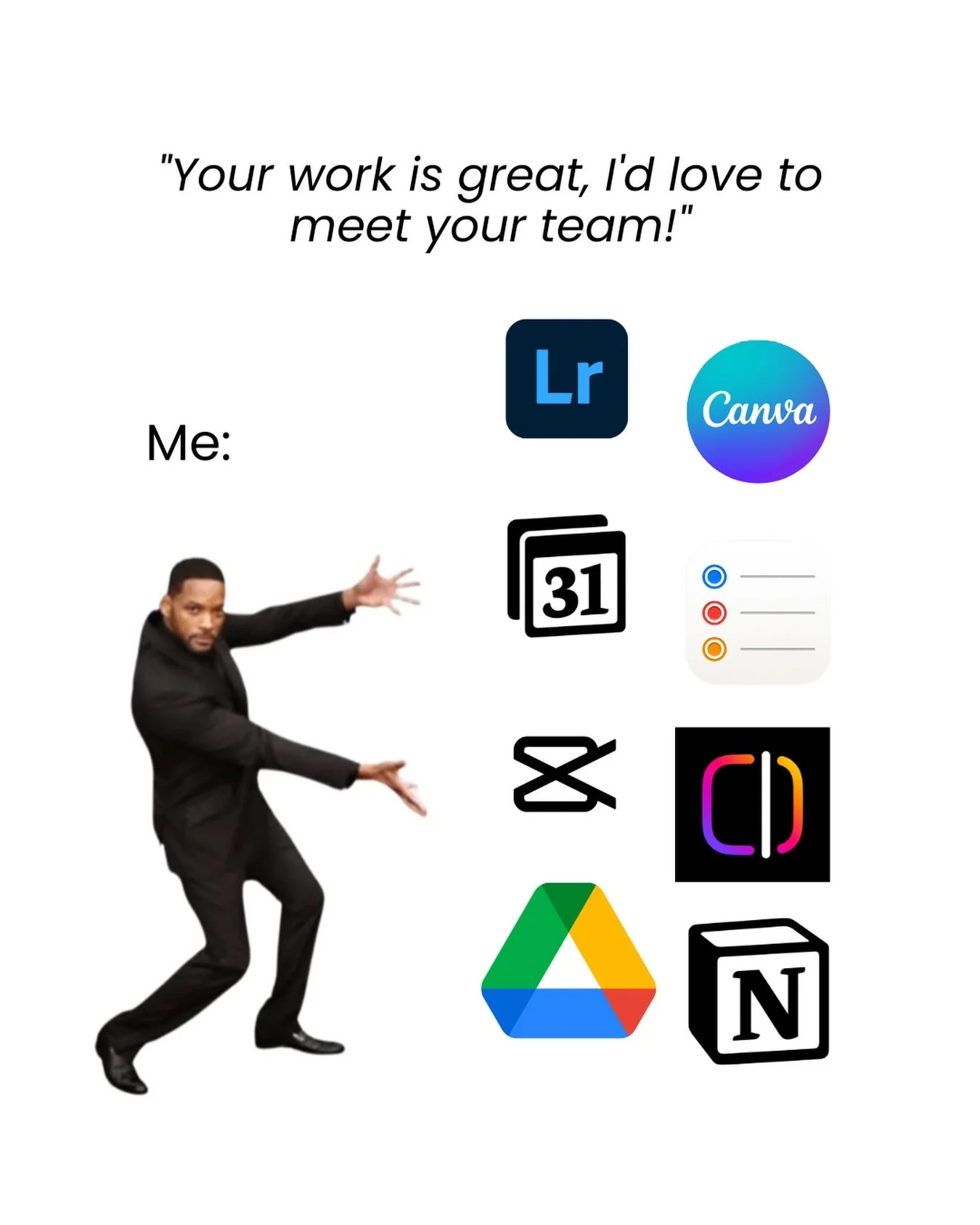 Welp, here they are!
@adobe 
@adobecreativecloud 
@canva 
@notionhq 
@apple 
@google 
@capcutapp 
My newest team member: @trelloapp 

#socialmediateam #freelancesocialmediamanager #contentcreation

social media for businesses, tampa social media mana