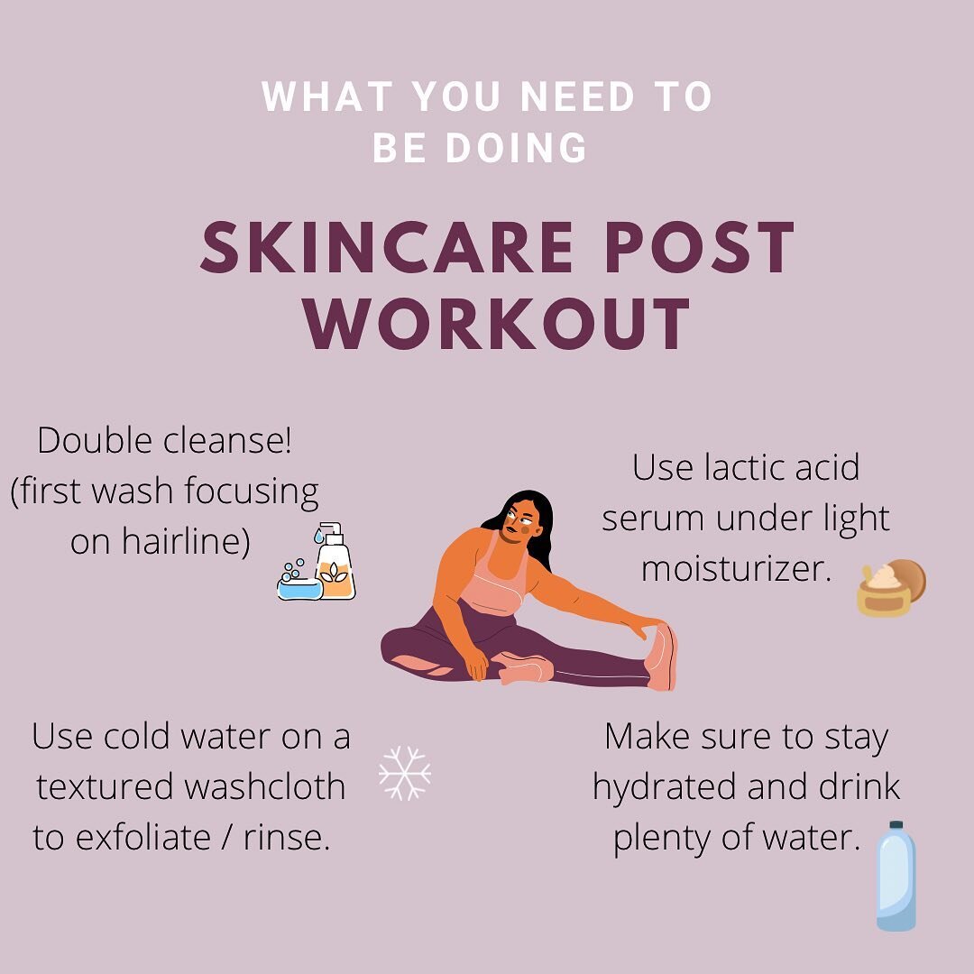 Putting extra time in to cleansing your skin after a workout is essential!! 
Don&rsquo;t forget to cool down your face with a cold compress and use a gentle exfoliating serum to make sure your skin stays clean and happy!

  DON&rsquo;T FORGET chug ch