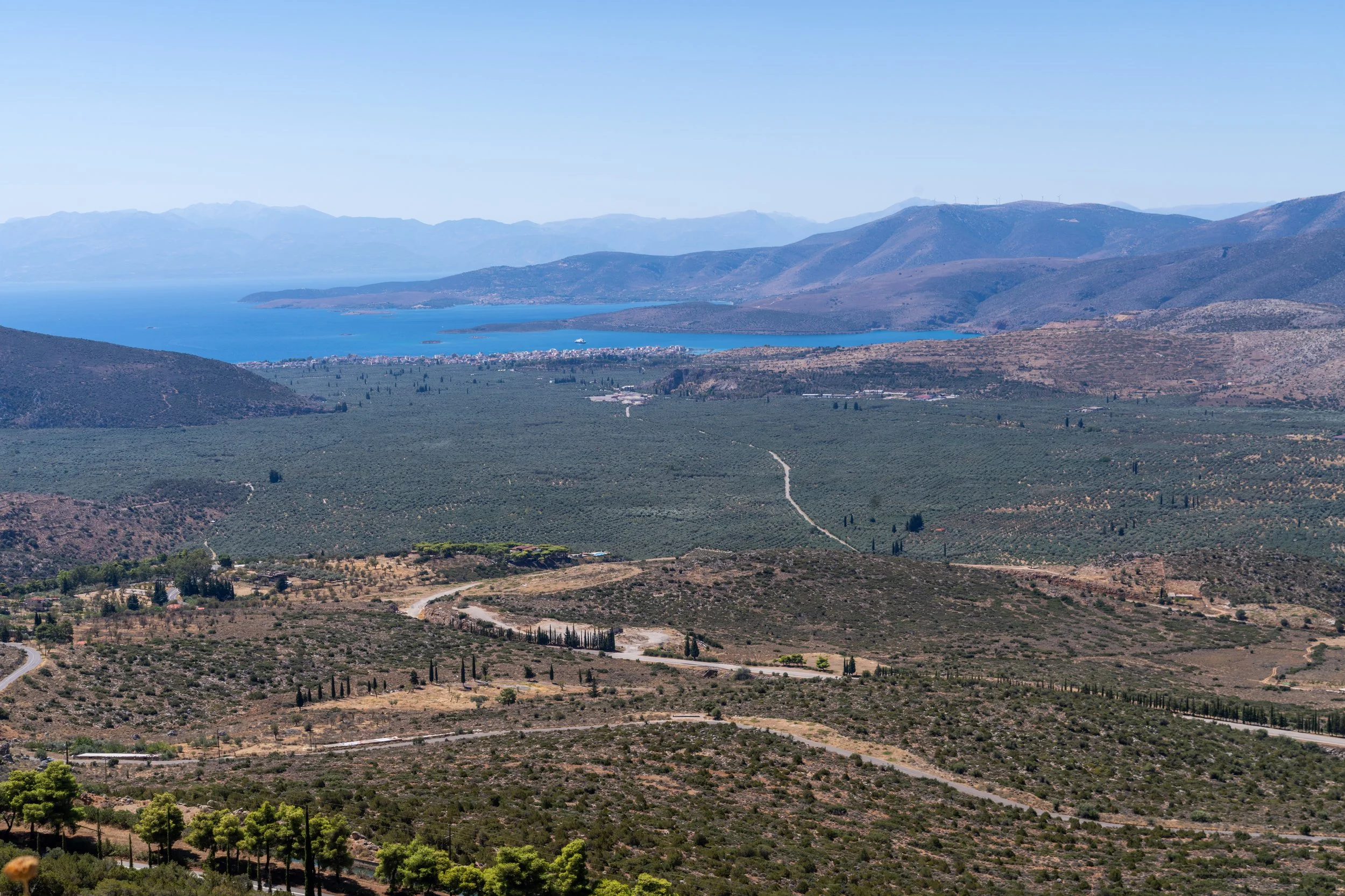 Fields of Olives and the town of Itea