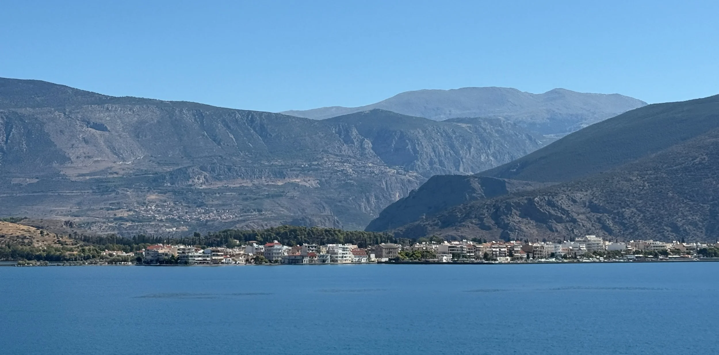 Itea from across the bay, Delphi perched on the hillside