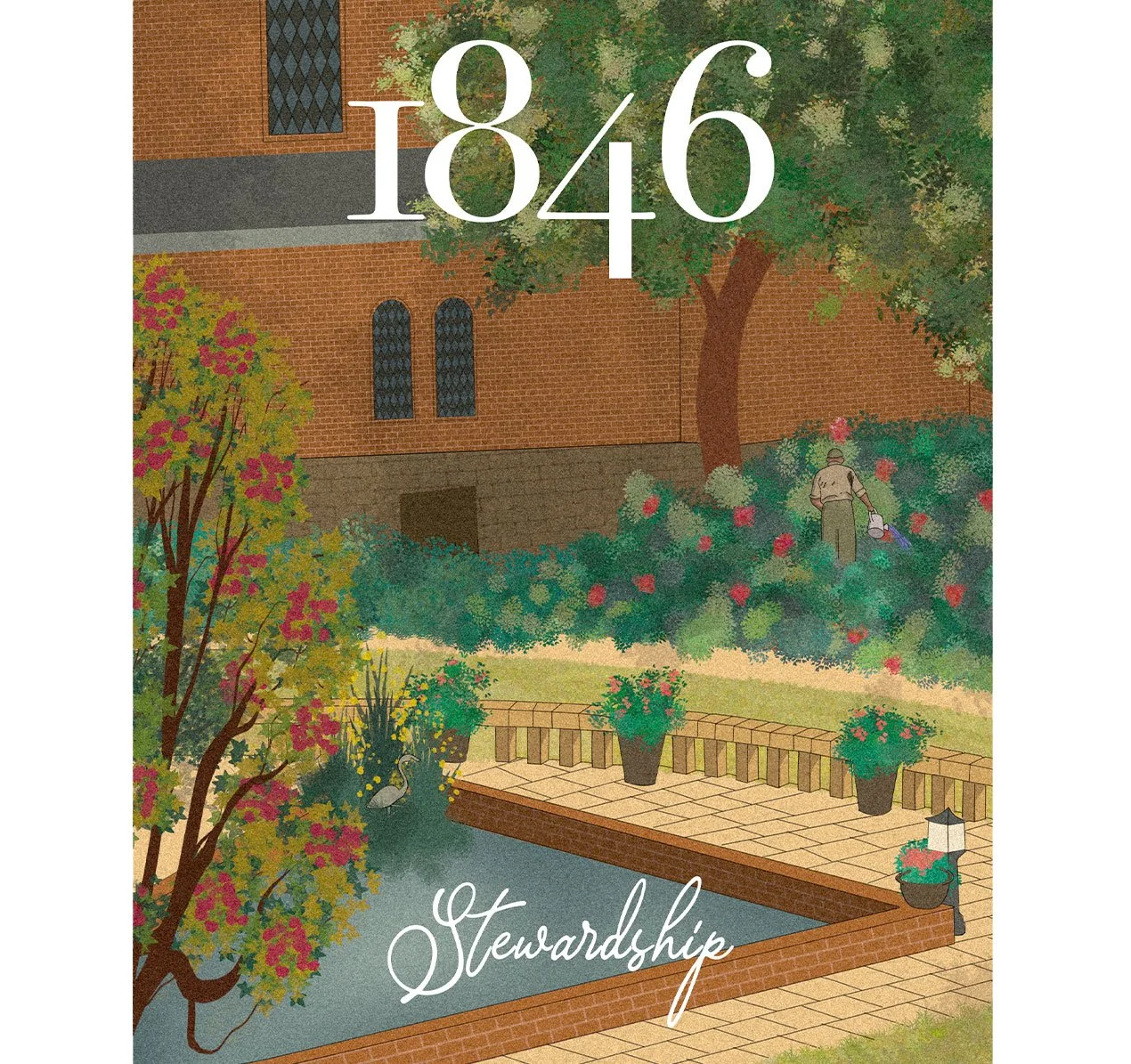 A gardener tends the flora in Sebastian's Garden in illustration by designer Donovan Baxter C’24