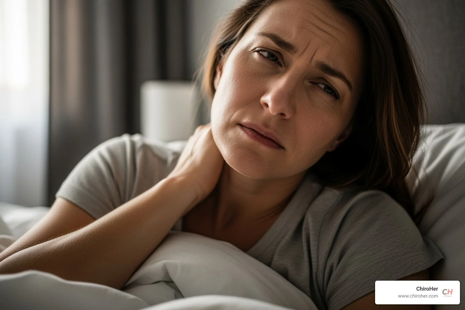 woman waking up with neck pain - how to relieve neck pain from sleeping wrong