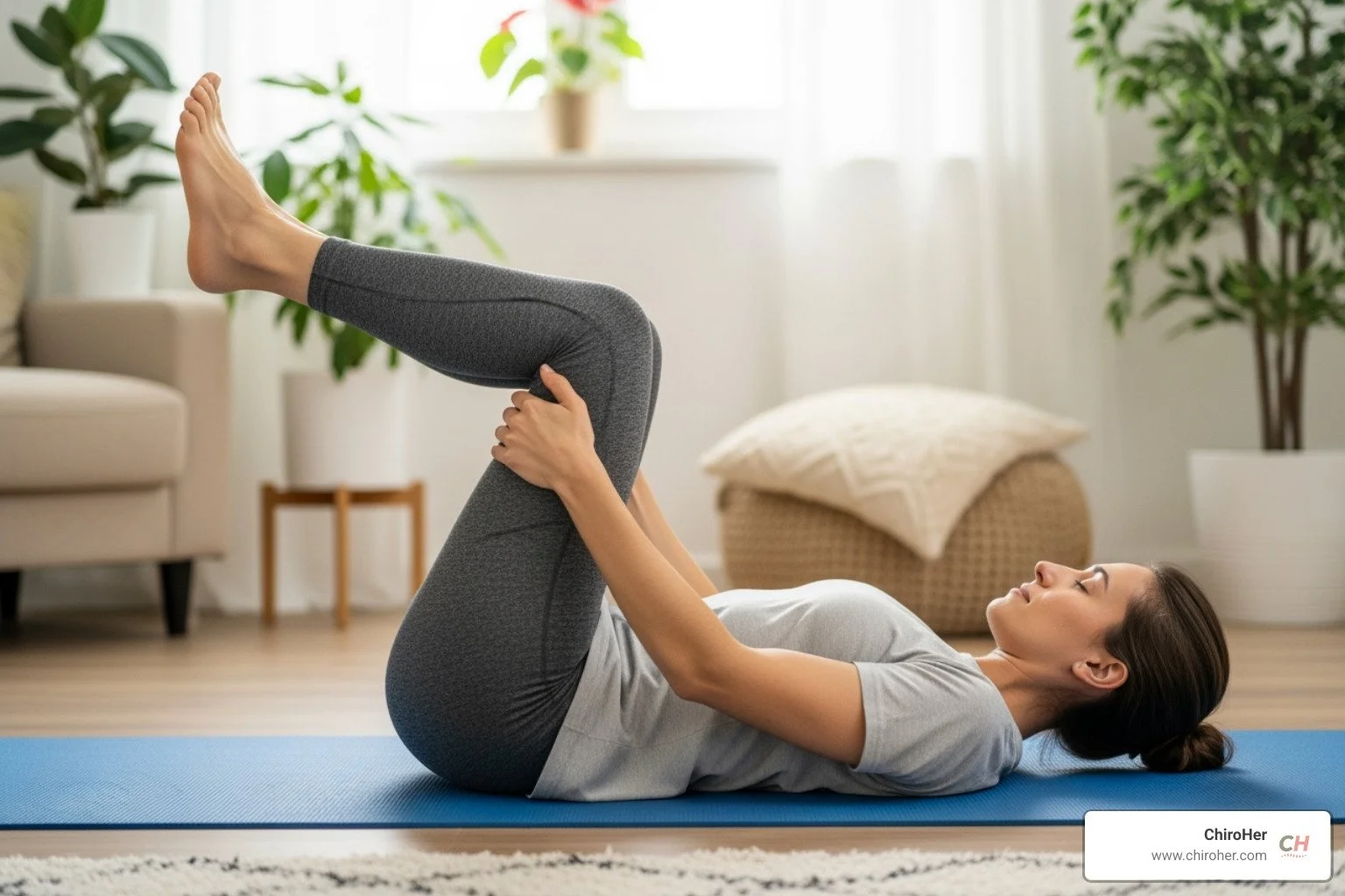 a woman doing a seated spinal twist at her desk - sciatic nerve stretches