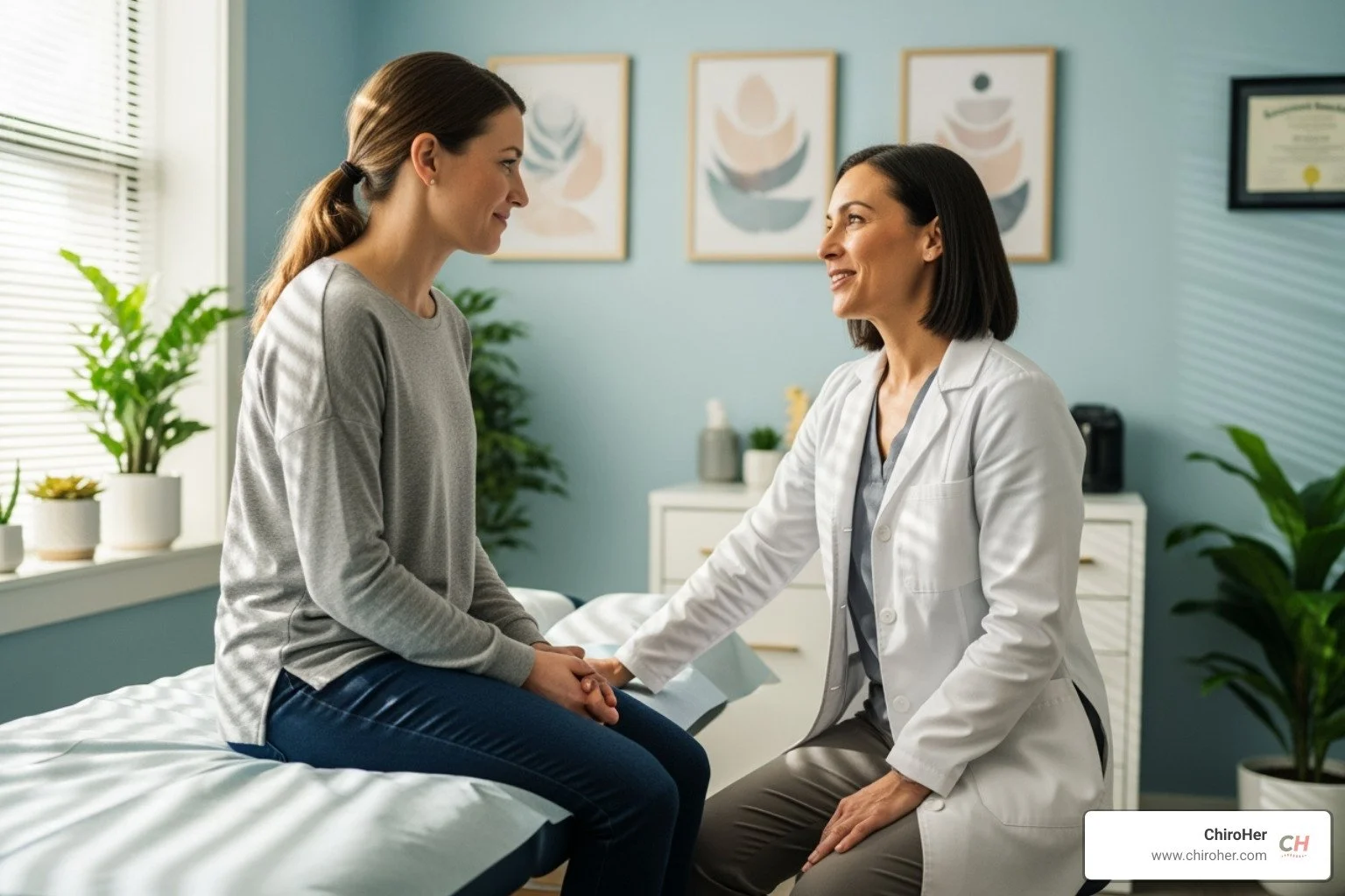 A patient consulting with a female chiropractor in a clean, modern clinic setting, discussing wellness options - b complex shots near me