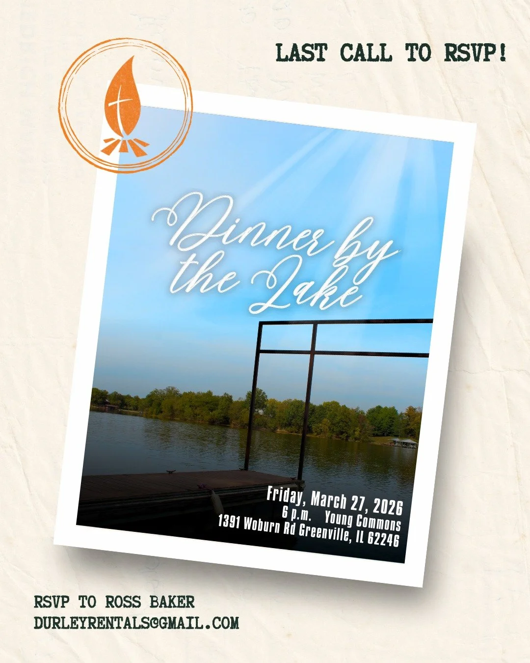 Please join us on Friday, March 27th, at 6pm for our annual Dinner by The Lake and learn some exciting updates regarding the Lakeside Pavilion and the Youth Lodge!

If you haven't yet RSVP'd, please do so by this Friday, March 13. Email your RSVP wit