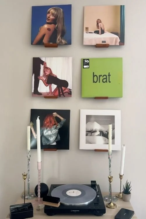 Vinyl Record Wall with Candles and Player