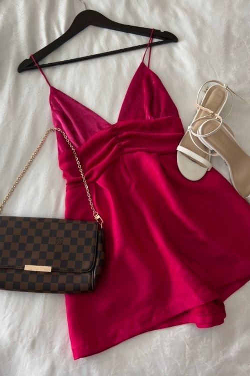 pink outfit flatlay