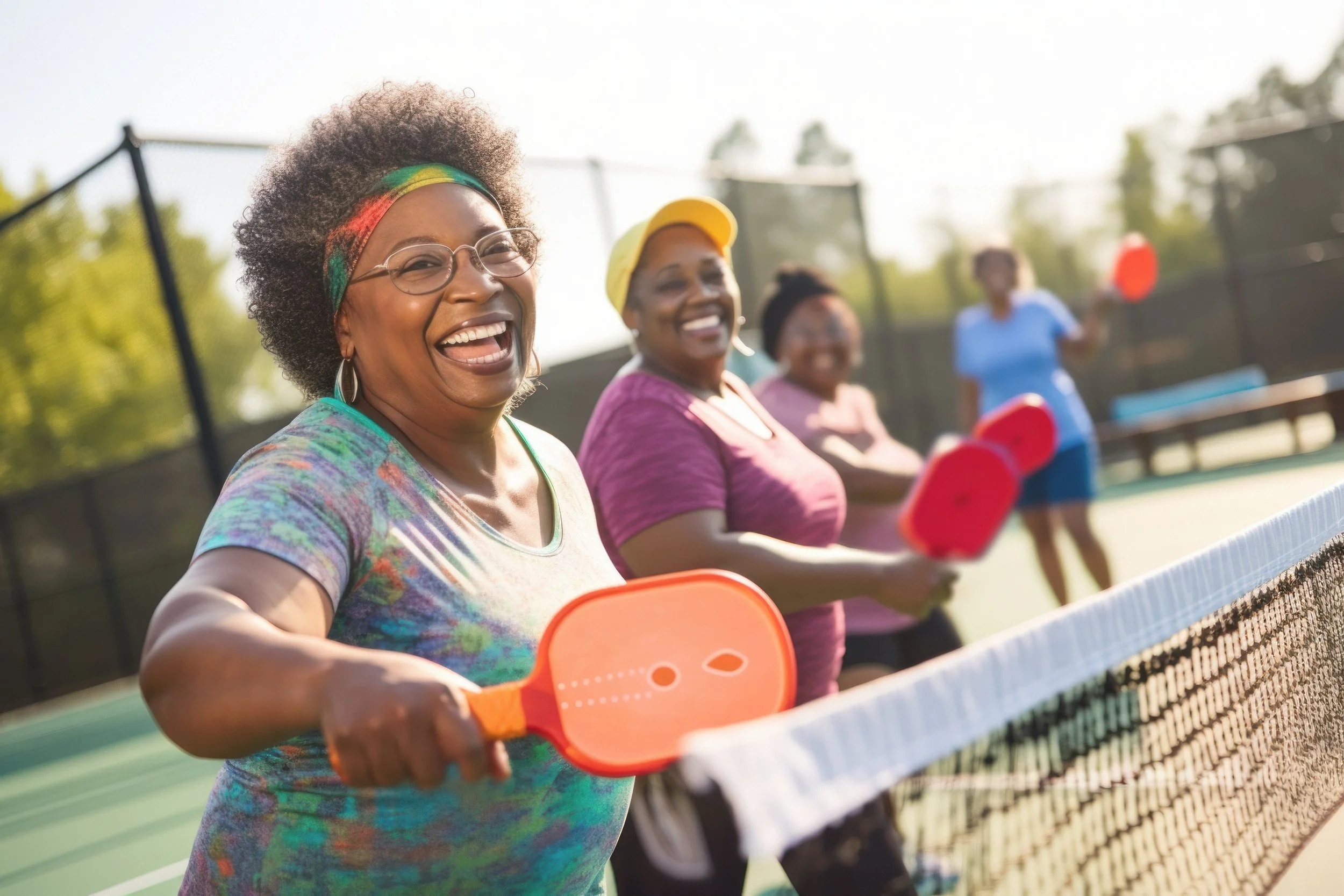 Group of older women at pickle ball lessons .jpeg