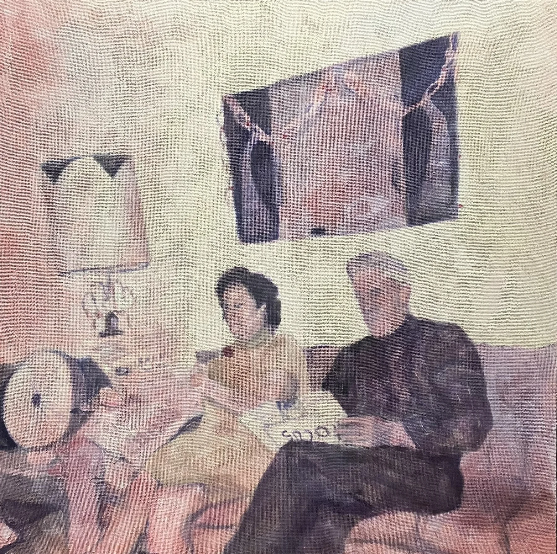 "Baba and Dzedo" 30 x 30 Oil on Stretched Red Fabric