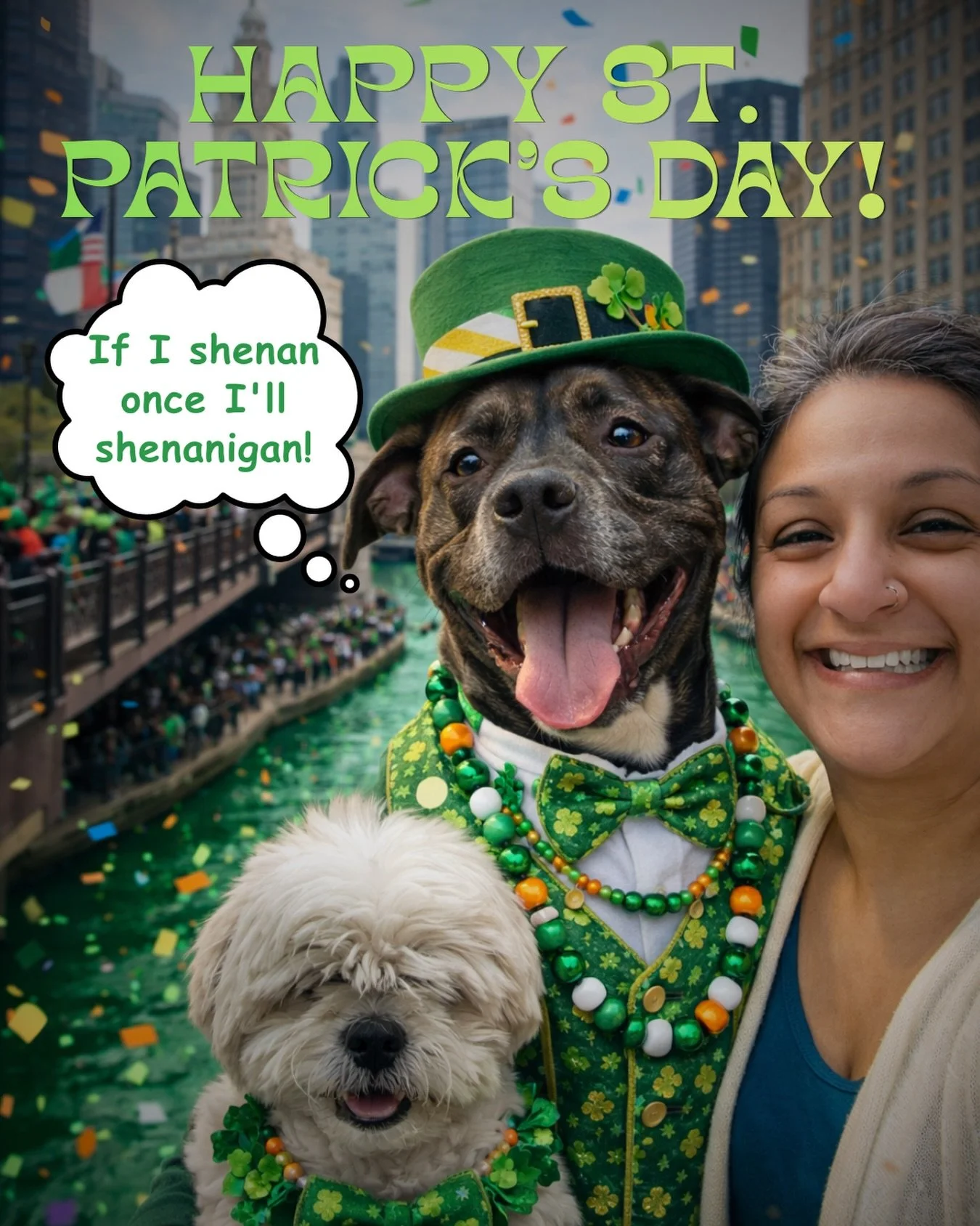 Arjun has spoken! He&rsquo;s such a party animal. 

Happy St. Patrick&rsquo;s Day from all of us at Bhatt Integrative Veterinary Specialty. ☘️

Is your pet rocking green today?

Remember, keep your pets away from this green stuff - beer, cocktails, f